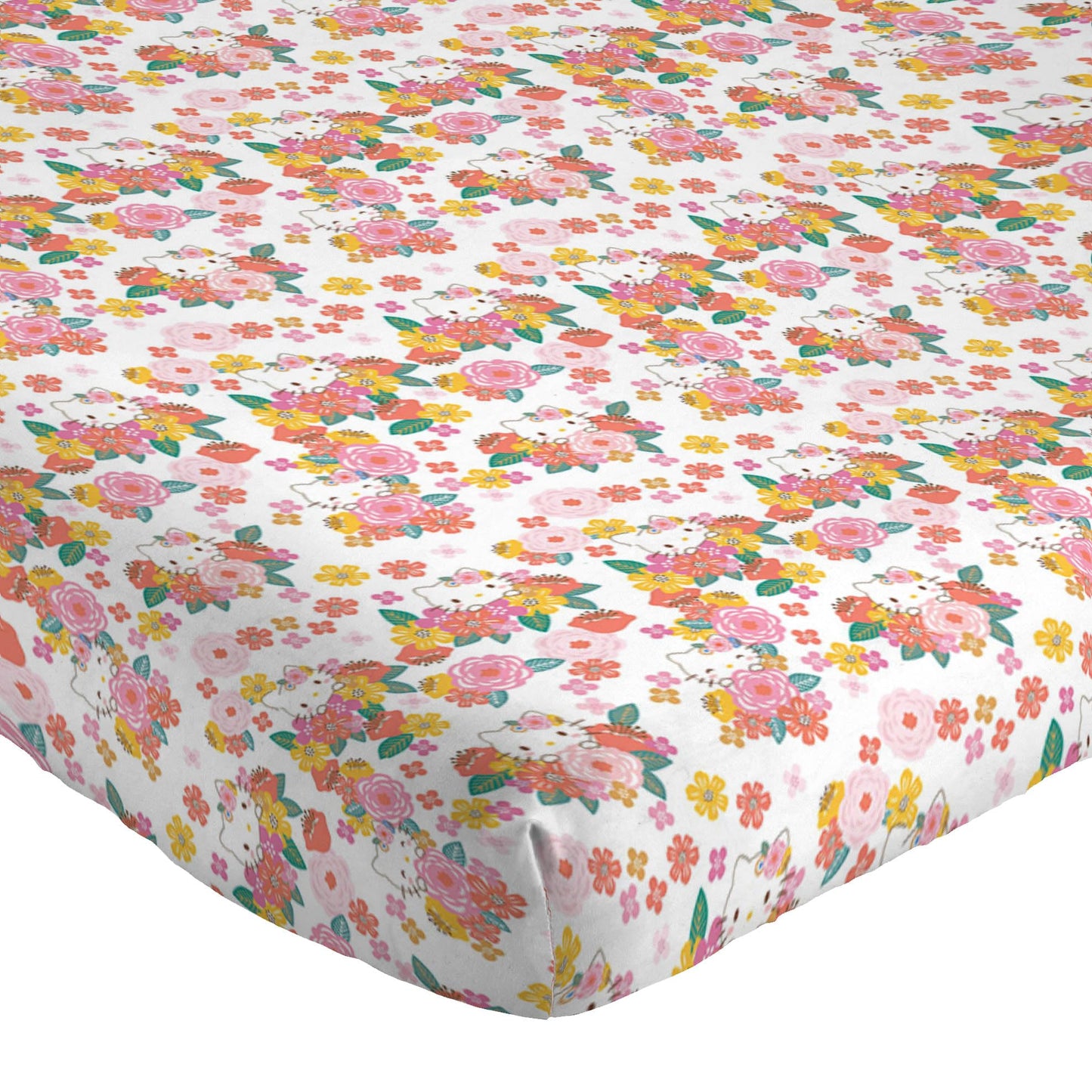 Jay Franco Sheet Set with Fitted, Flat Sheets & Pillow Cover - Ultra-Soft Bedding with Pillowcase for Room Decor, Multi - Hello Kitty, 4 Piece Queen