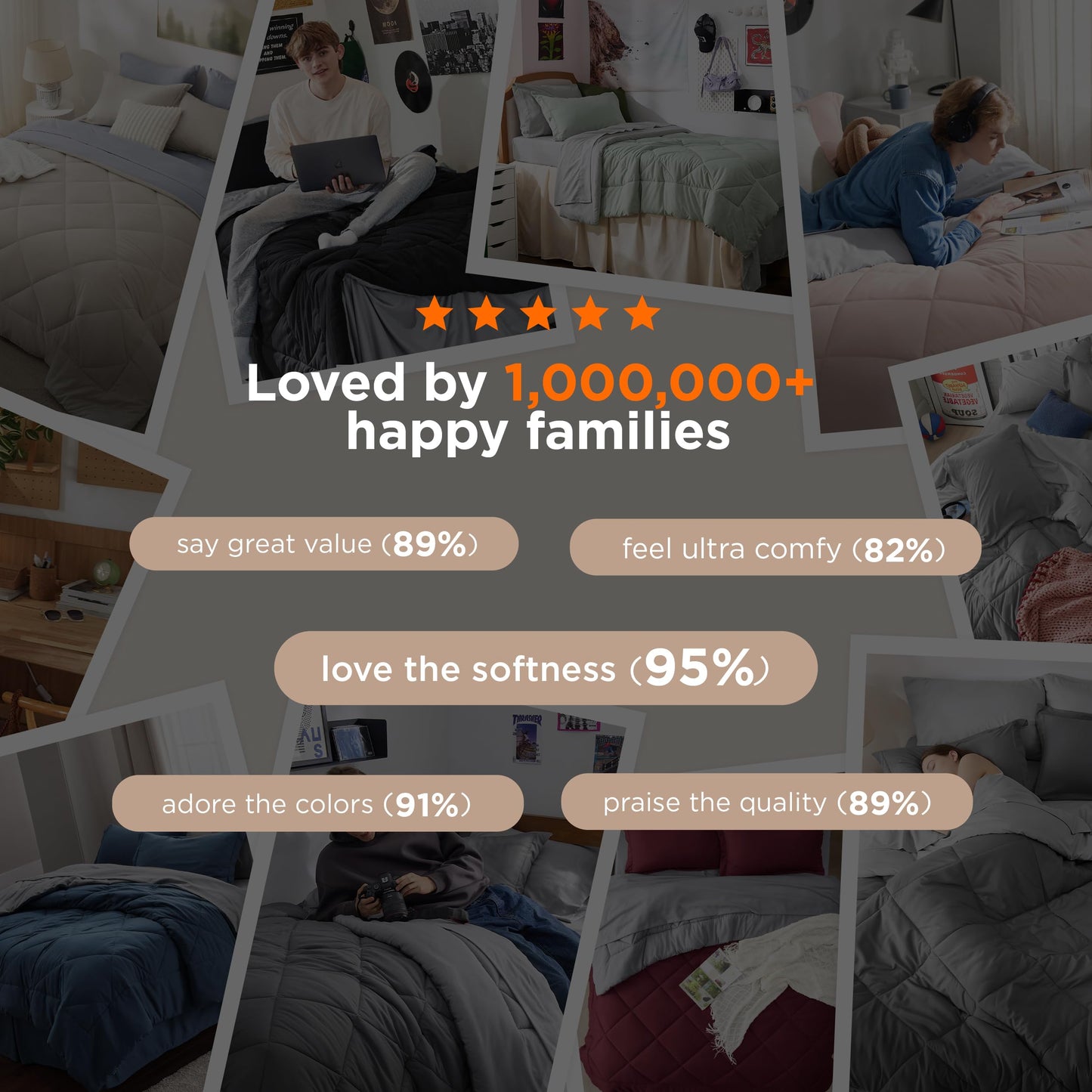 Bedsure Twin XL Comforter - 5 Pieces Reversible Dark Grey Bed in a Bag, Twin XL Bedding Comforter Set College Dorm Essentials with 1 Flat Sheet, 1 Fitted Sheet, 1 Pillowcase and 1 Pillow Sham