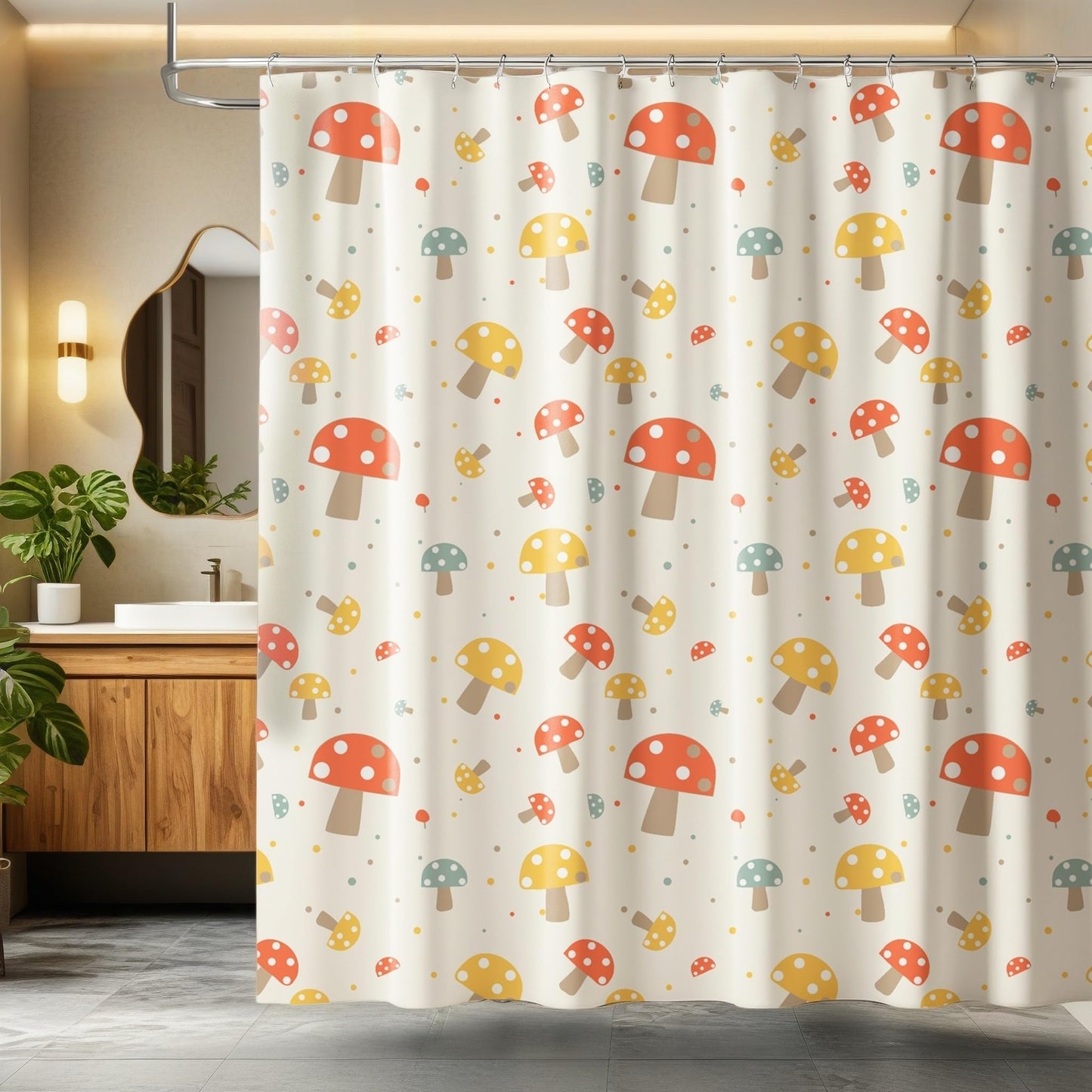 SDIII Mushroom Shower Curtain Set 72x72 Inch, Waterproof Microfiber Cute Shower Curtain Mushroom for Botanical Themed Bathroom Decor