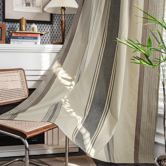 ColorBird Brown and Grey Striped Curtains 2 Panels Set, Modern Farmhouse Vintage Patterned Curtain 84 Inches Long, Light Filtering Window Treatment Drapes for Living Room Bedroom Doorways Closet