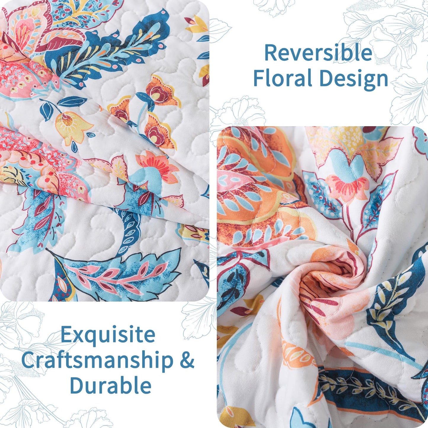VAPUTAR Pink Queen Size Quilt Bedding Set for Adults - Farmhouse Queen Bedspread (90 x 98 inch) with 2 Pillow Shams - Lightweight Reversible Coverlet Quilt for Bedroom, 3 Pieces