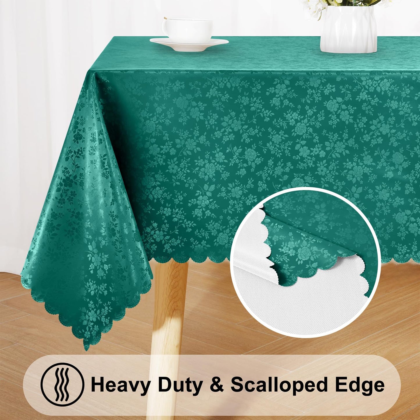 Smiry Rectangle Table Cloth, Waterproof Heavy Duty Vinyl Tablecloths, Wipeable Washable Table Cover for Kitchen and Dining Room (Christmas Green, 60" X 102")