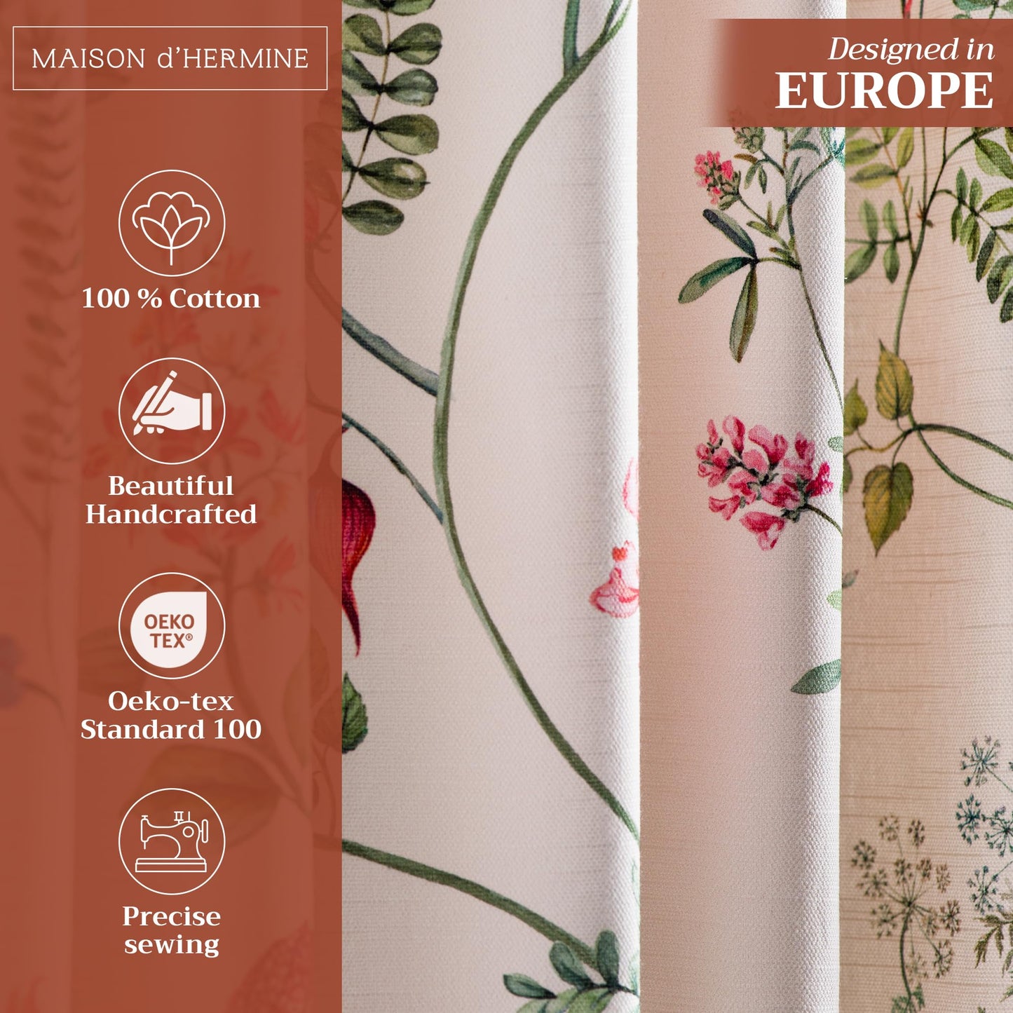 Maison d' Hermine Curtains for Living Room 100% Cotton 96 inch Length One Panel Light Filtering Curtains for Windows with Rod and Loop Pockets Spring Summer (Neo Ipomee - Multi, 50" W x 96" L)