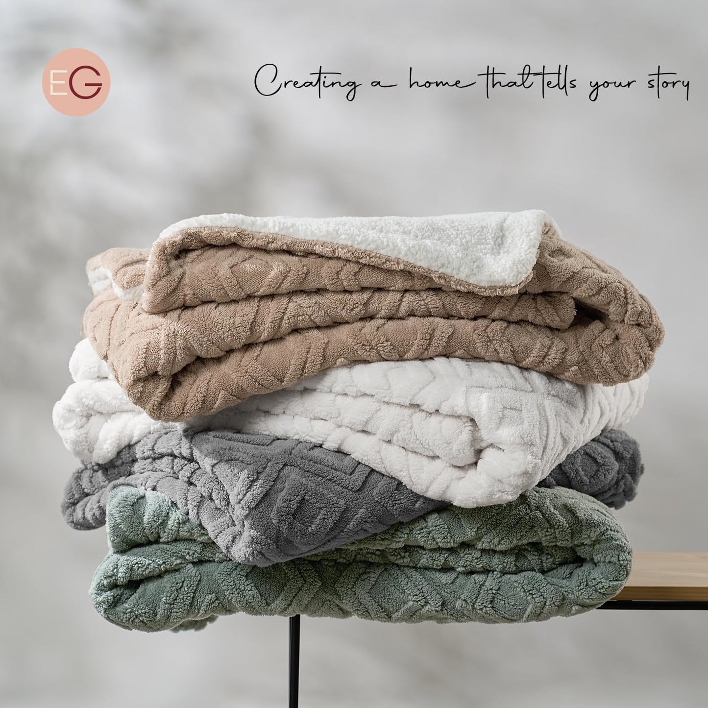EverGrace Jacquard Boho Sherpa Fleece Throw Blanket for Couch, Super Soft Cozy Fuzzy Plush Blankets for Winter, Reversible Thick Warm Blanket for Bed, Sofa, Living Room, Sage Green, 50" x 60"