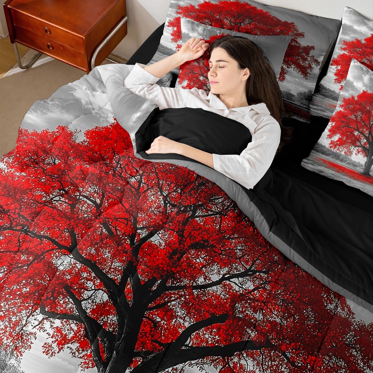 Erosebridal Tree of Life King Comforter Set, Maple Tree 7-Piece Bed in A Bag, Gothic Nature Branch Sheets and Pillowcases, Kids Adult Bed Sets