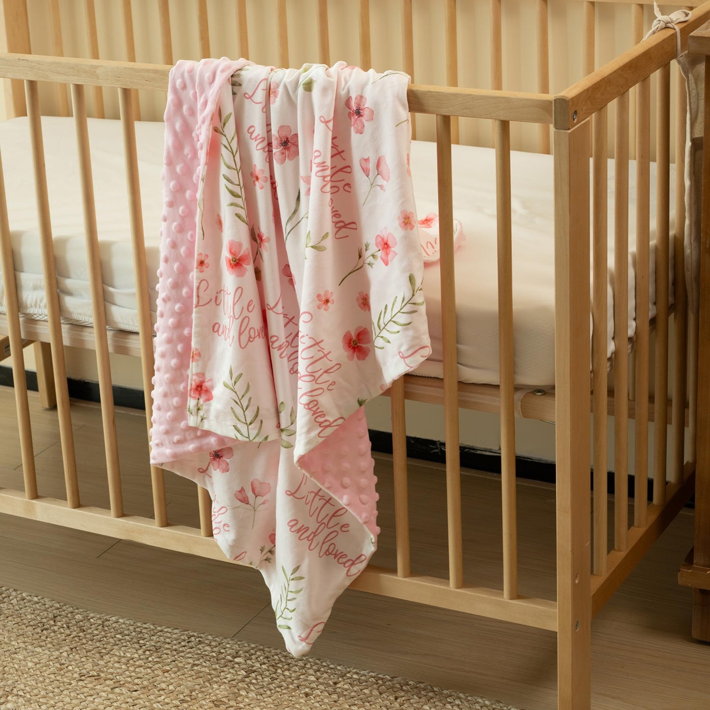 CIVARUA KIDS Floral Baby Blankets for Girls - Super Soft Nursery Minky Blanket, Newborn Baby Blanket with Double Layer Dotted Backing, Pink Lightweight Bed Throw Blanket, 30 x 40 Inch