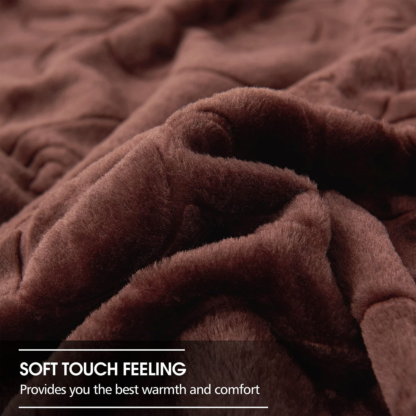 JYK Plush Fleece Blanket - Korean Mink, Queen 75" x 91", Super Soft & Warm, 3.5 LB Lightweight, Solid Color, Cozy Embossed Mink for Bed (Coffee)