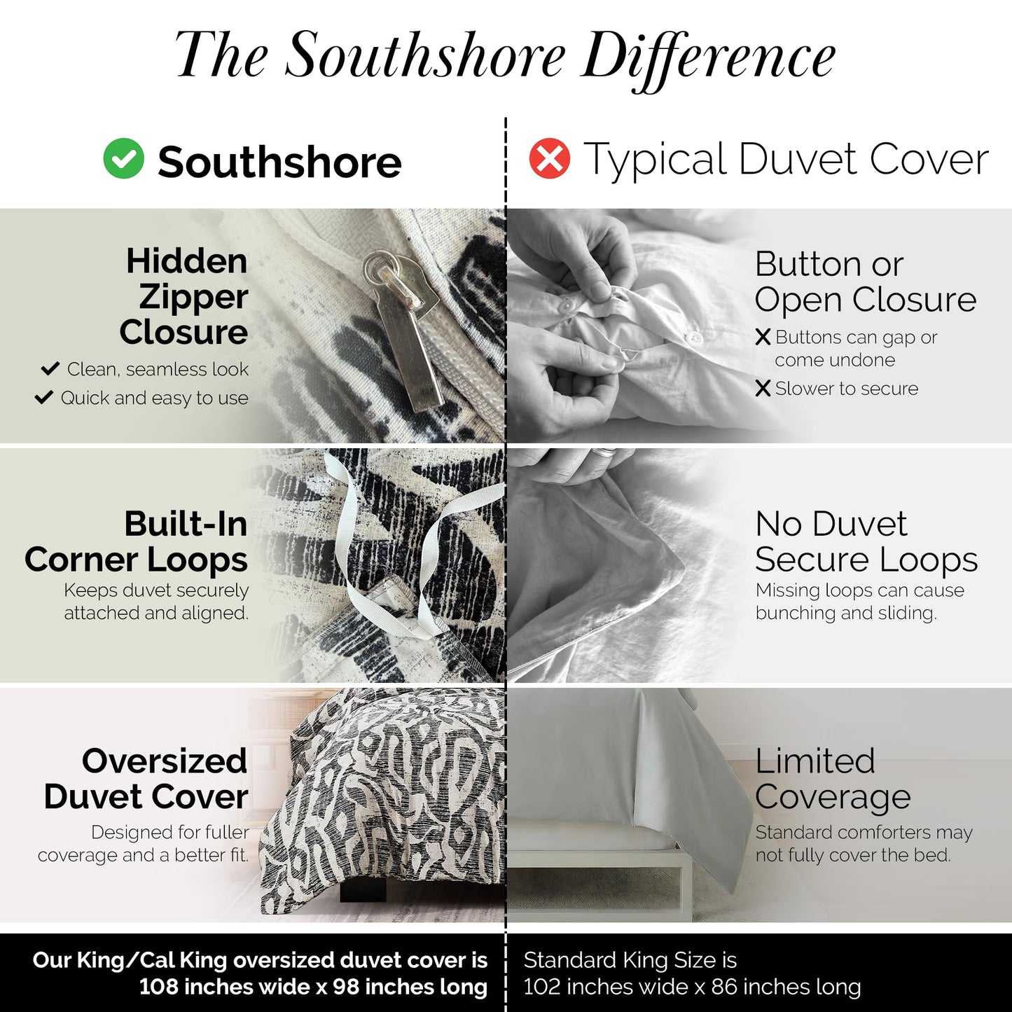Southshore Fine Living, Inc. Oversized Cal King Duvet Cover Set - Grey California Duvet Cover with Zipper Closure - Pet Hair Resistant Bedding with 2 Pillow Shams, Machine Washable - Khari Slate