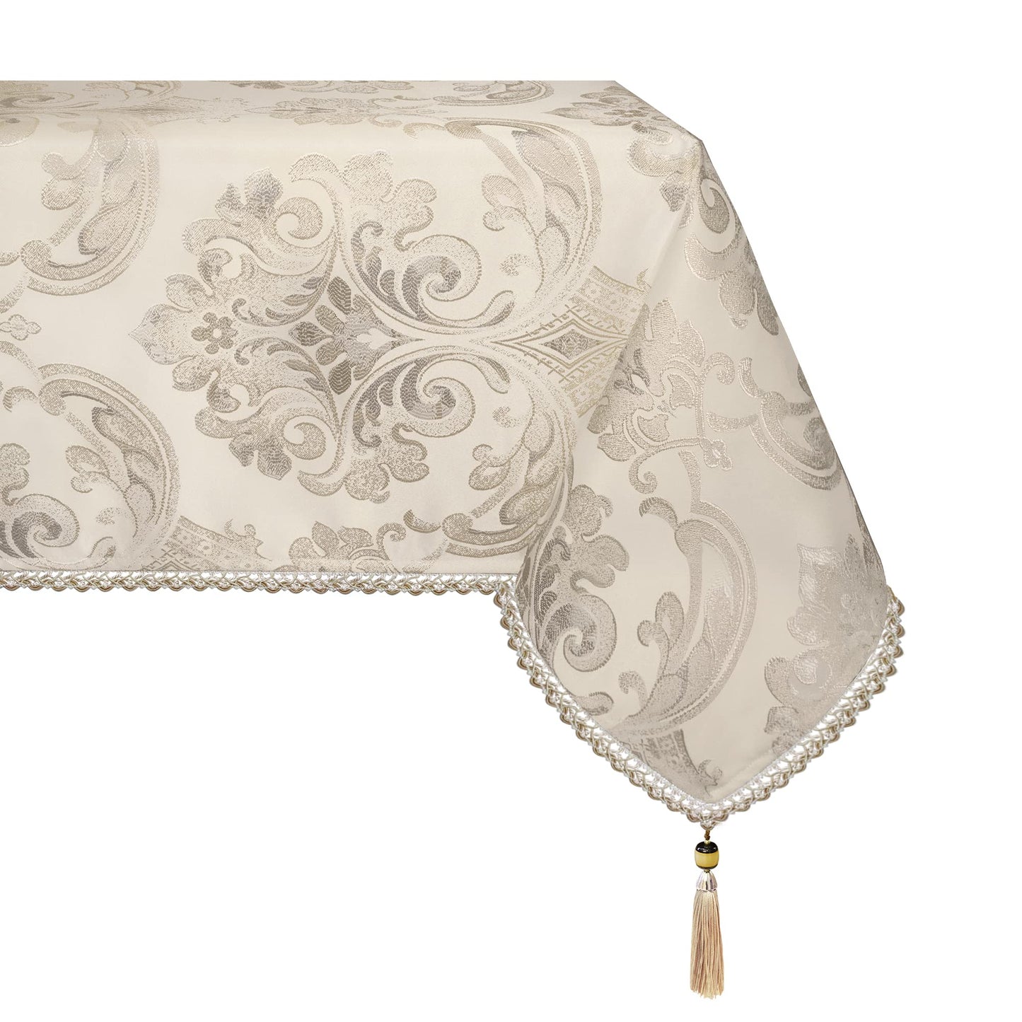 Loom and Mill Luxury Tablecloth 60 x 84 Inches, Elegant Classic Jacquard Rectangle Table Cover with Handmade Tassels for Dining Room Banquet Decorations(Light Apricot, 60"x84")