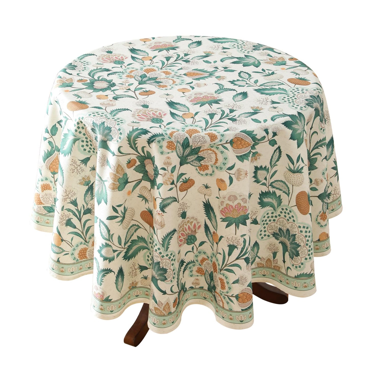 patdrea Vintage French Linen Tablecloth,Round,Diameter 55"-Tree Life
