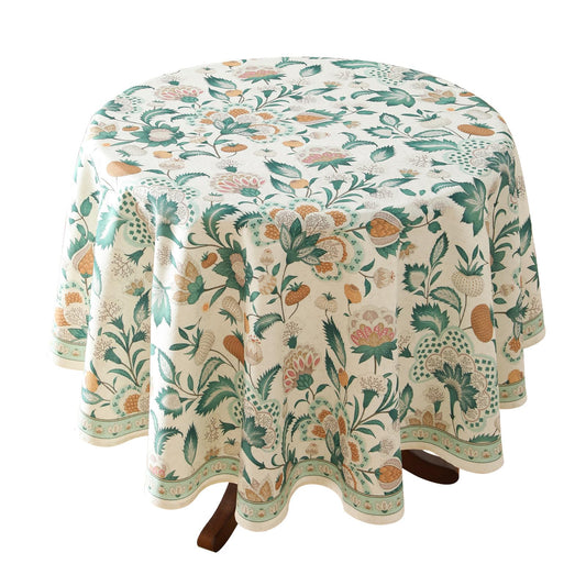 patdrea Vintage French Linen Tablecloth,Round,Diameter 55"-Tree Life