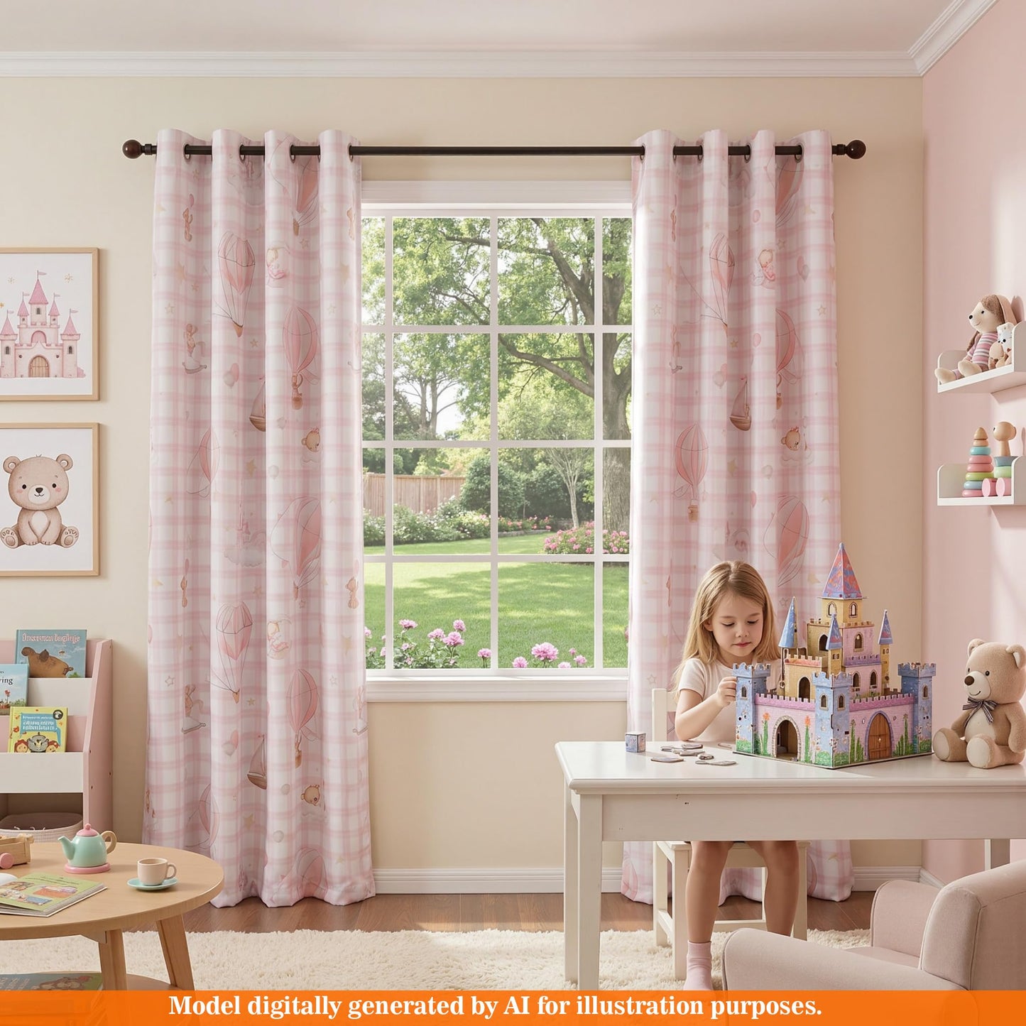 MYSKY HOME Girls Pink Nursery Blackout Curtains Plaid Curtains 84 Inch Length 2 Panels Set Cute Patterns Grommet Window Treatments Thermal Insulated for Kids Girls Bedroom Living Room, Each Panel 52"W