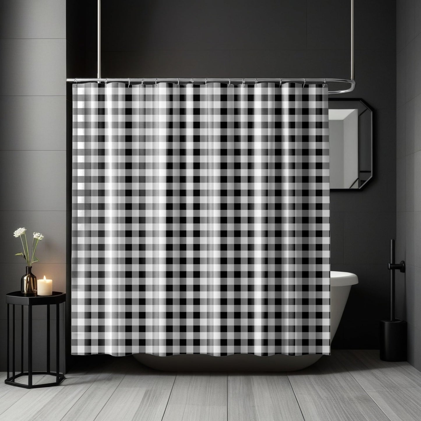 SDIII Black and White Gingham Shower Curtain Set 72x72 Inch Waterproof Microfiber Farmhouse Boho Buffalo Plaid Shower Curtain for Bathroom Decor Checkered