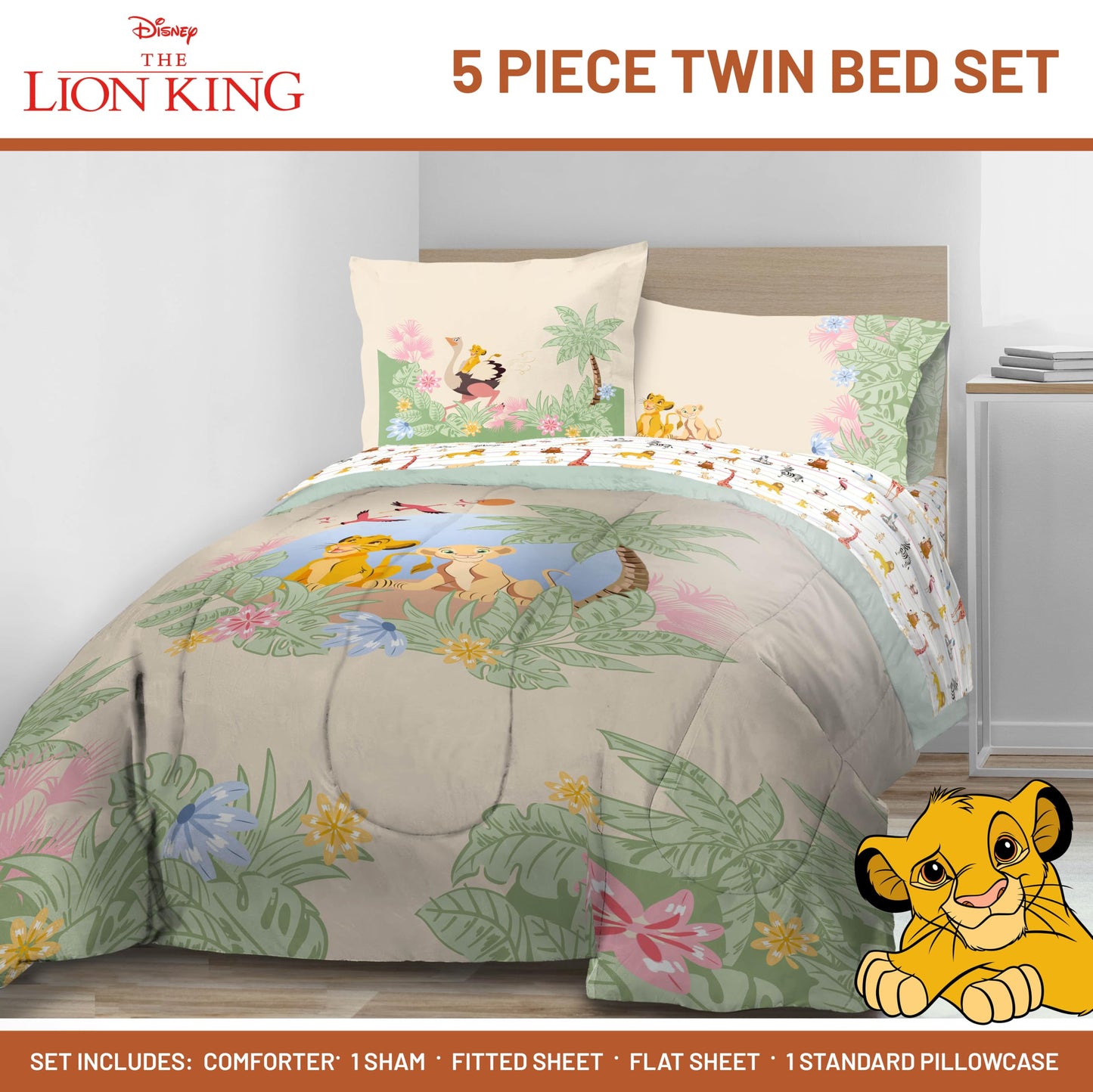 Jay Franco Kids Bed Set, Multi, Lion King, 5 Piece Twin