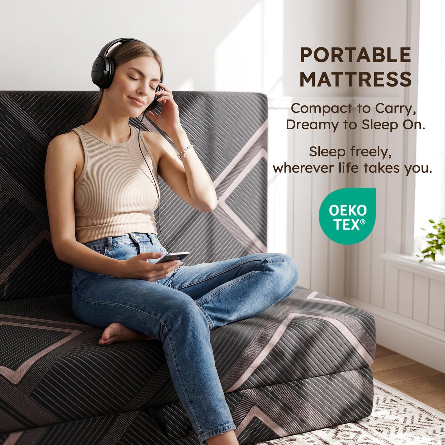 CozyMine Trifold Mattress Full Size - 4 Inch Foldable Memory Foam Mattress, Washable Cover and Non-Slip Design, Portable Folding Floor Guest Bed Camping RV Travel Pad, Easy to Store, 73" x 52" x 4"