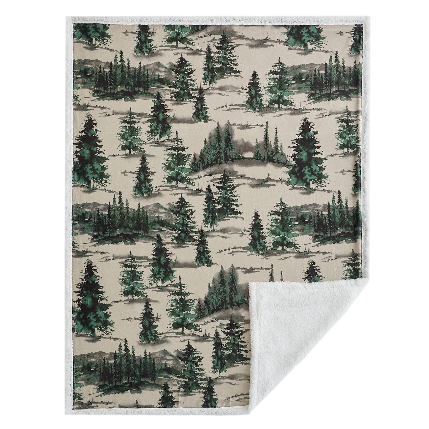 Paseo Road Indigo Hill by HiEnd Accents Joshua 3 Piece Sherpa Throw Blanket Set, Forest Pine Trees Nature Print Fleece Throw Set, Western Cabin Lodge Style, 1 Throw and 2 Pillows