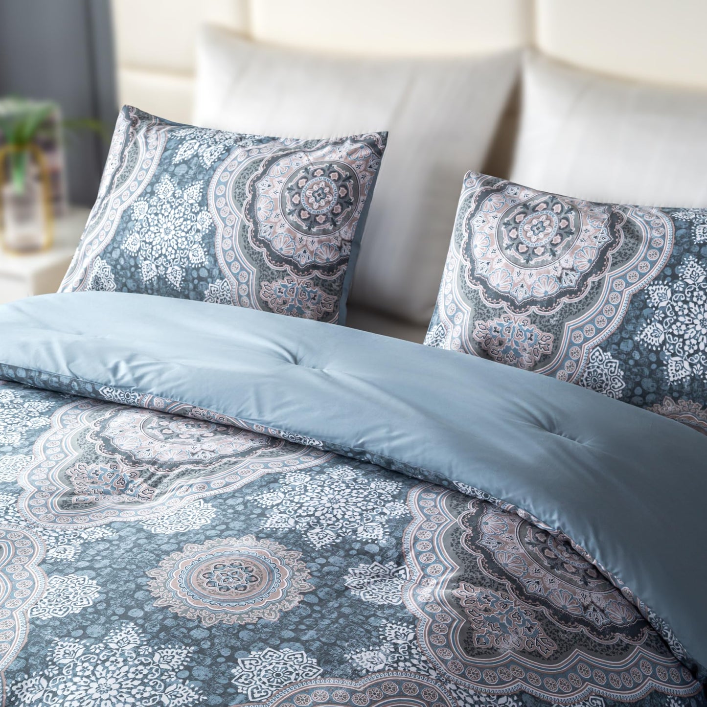 ALPHA HOME King Size Comforter Set, All Season Bedding Comforter Set, Comfortable Fluffy Floral Comforter Set with 100% Cotton Fabric (1 Comforter, 2 Pillowcases)
