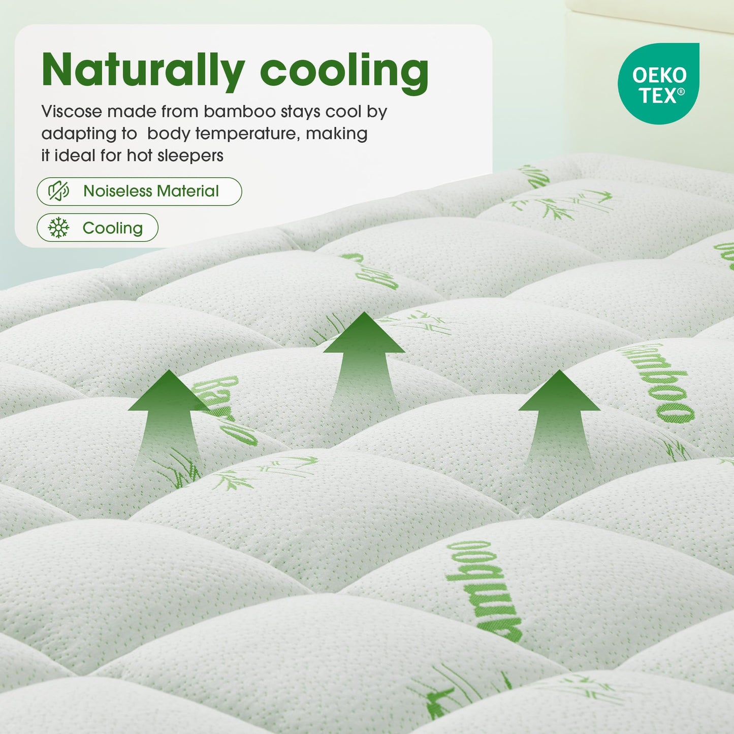 Mattress Pad Queen Size, Cooling Pillow Top Mattress Topper, Ultra Soft Viscose Made from Bamboo, Breathable for Hot Sleepers, Deep Pocket 8"-20", Green