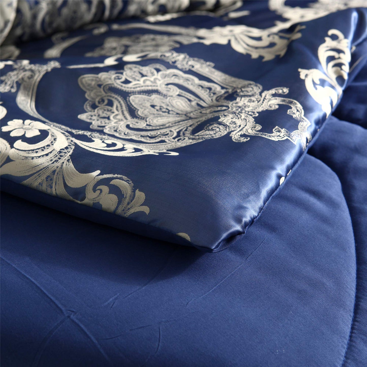 Raytrue-X King Comforter Set Silk Blanket All Season Bed Comforter King Set Royal Blue Jacquard Quilt Soft Microfiber Bedding Sets Matching 2 Pillow Shams(King, 104x90 inches)