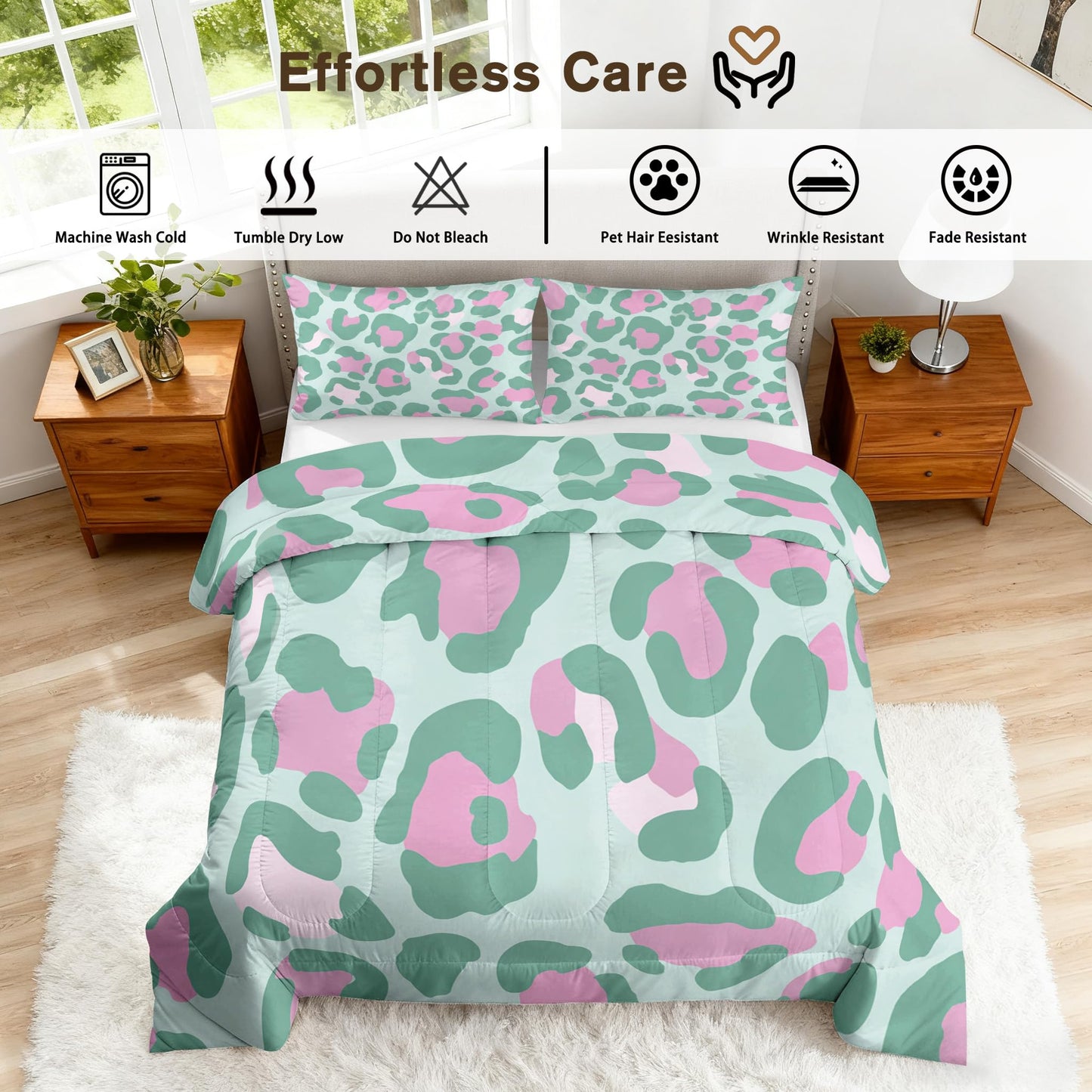 Leopard Print Comforter Set King Size 3Pc, Cheetah Printed Pattern Down Alternative Bed Comforter, 2 Pillow Shams, Soft All Season Bedding, Leopard Print Bedroom Decor