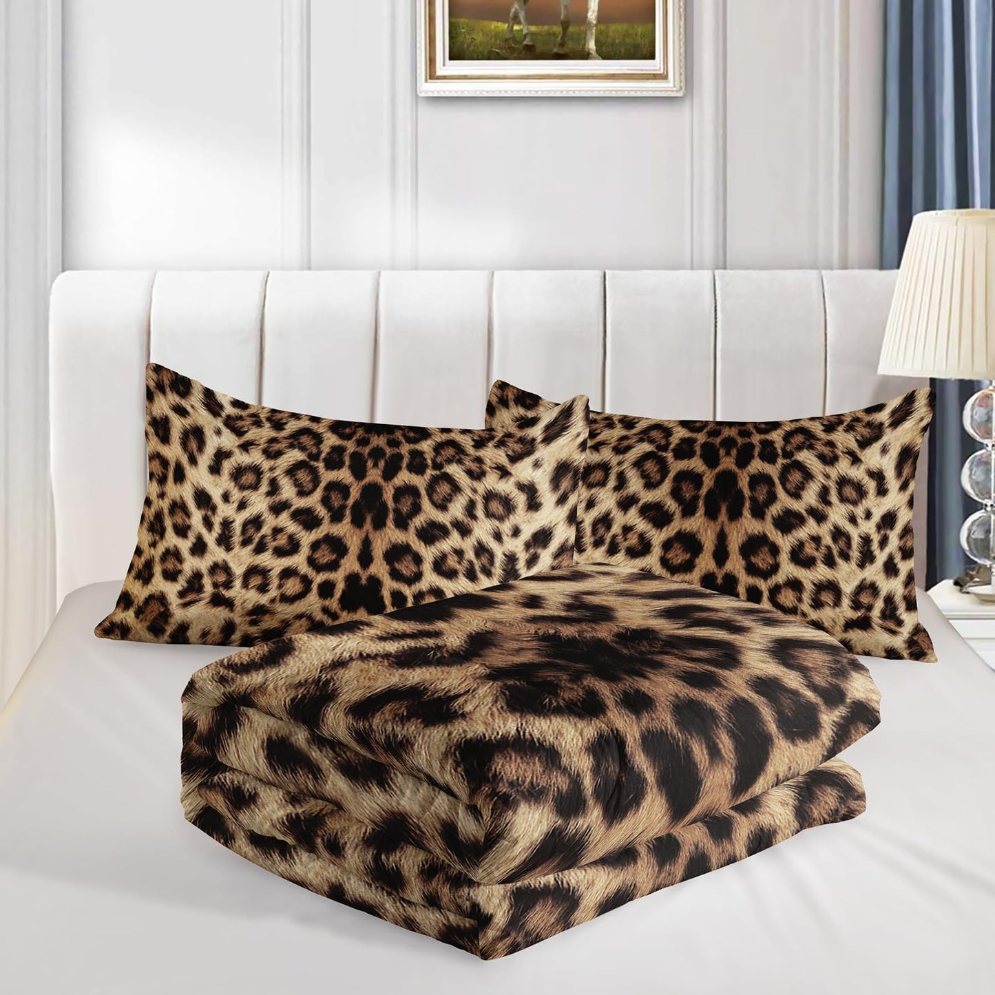 QOOMO 3Pcs Leopard Print Comforter Set Twin,Cheetah Bedding Set for Teens Boys Girls,Brown Leopard Printed Comforter with 2 Pillowcases,Down Alternative,Soft and Lightweight