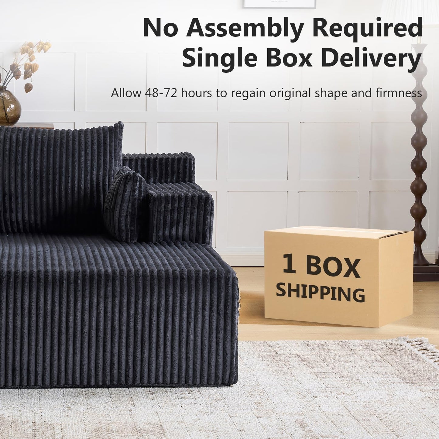 Furnimart 66" Oversized Chaise Lounge Indoor, Upholstered Sofa Bed with 1 Cup Holders & 4 Side Pockets, No Assembly Required Corduroy Reading Chair, Small Couches for Small Spaces, Grey
