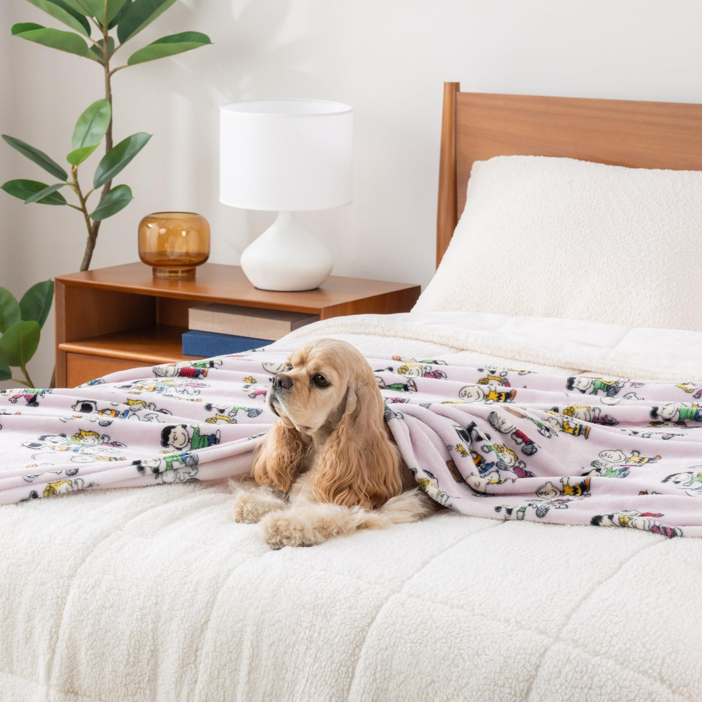 Berkshire Blanket Peanuts® VelvetLoft® Cute Character Snoopy Plush Throw Blanket,Peanuts Laughing Robe Lilac,Throw 55 in x 70 in (Official Peanuts® Product)