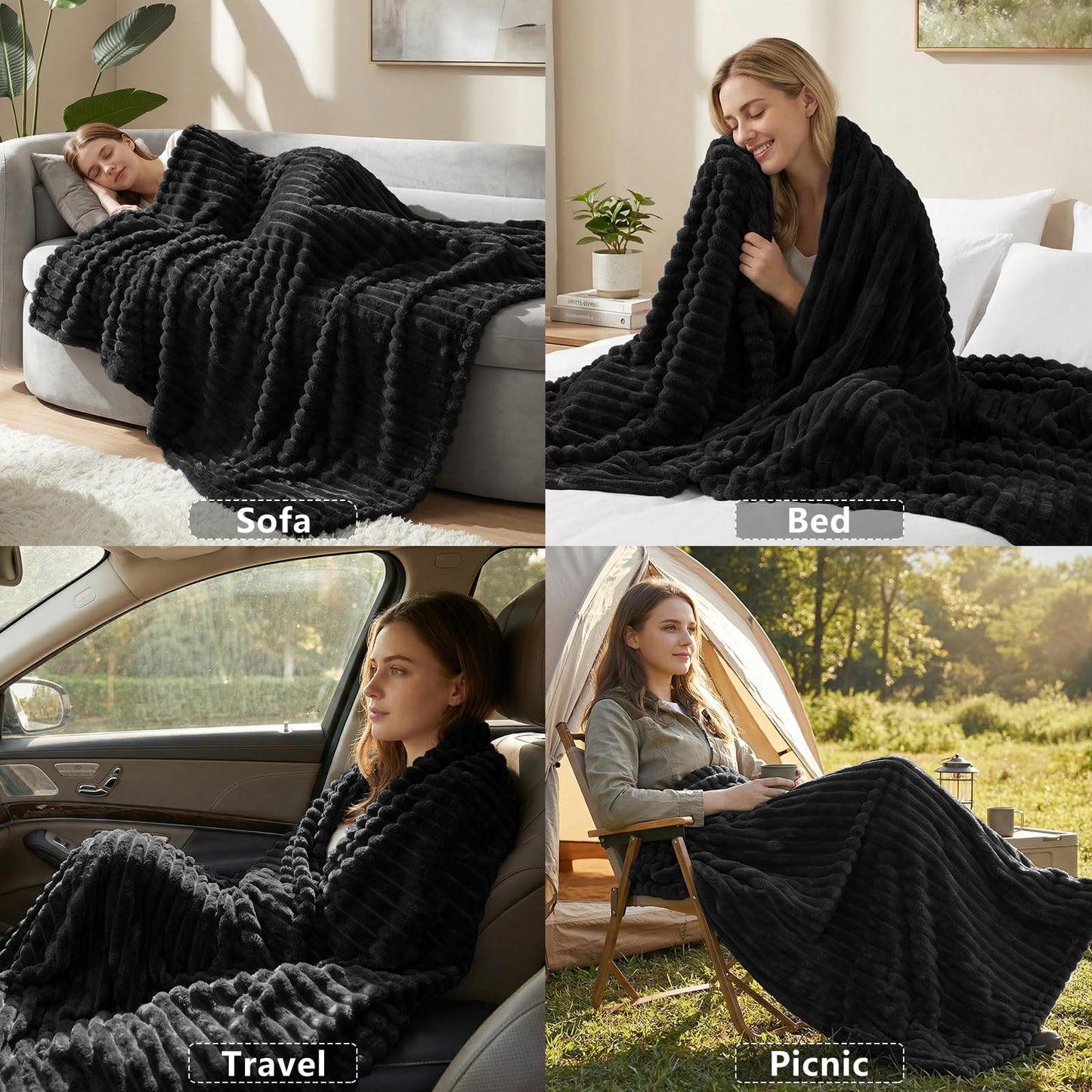 HIMEET Fleece Black Throw Blanket for Bed - 300GSM Ribbed Soft Cozy Dog Blanket for Couch, Graduation Birthday for Men Dad Women, College Dorm Essentials Room Throws, 50x60 Inches