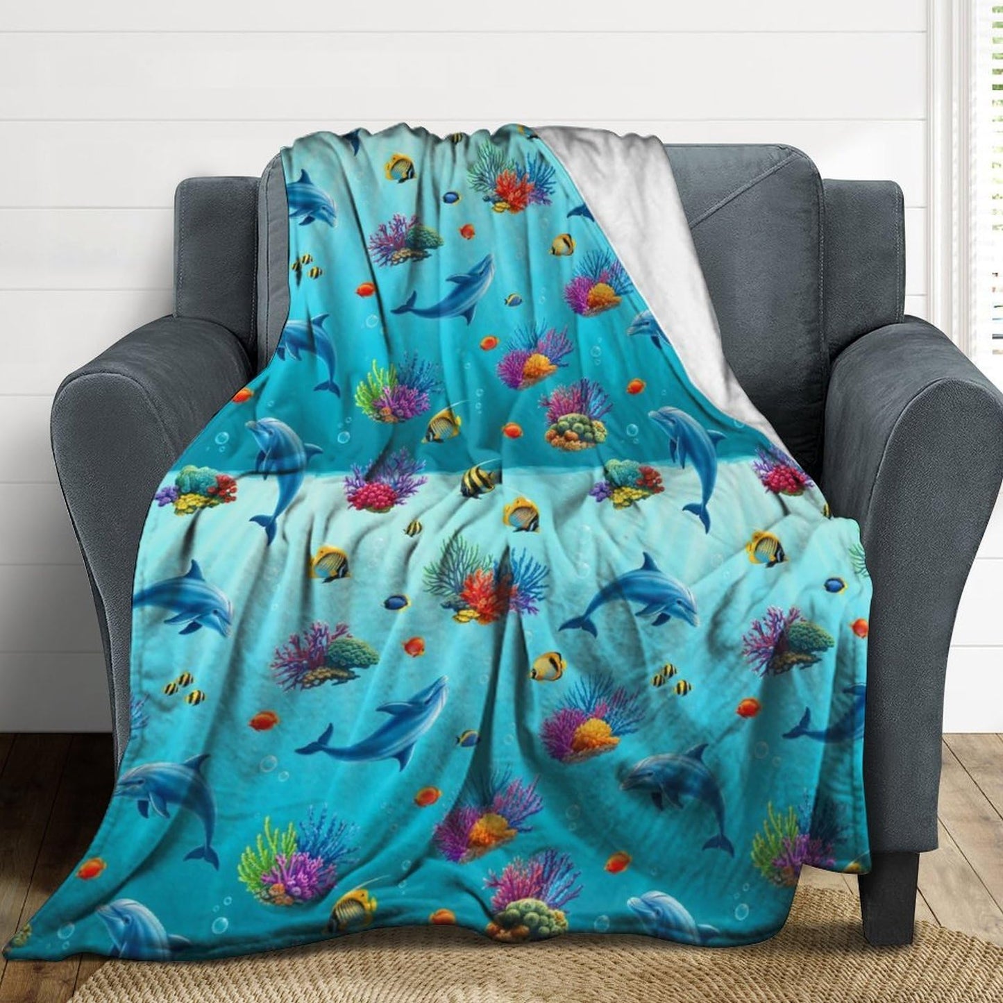 Cozy Warm Blanket, Fashion Home Decor Soft Throw Blanket for Bed, Sofa and Couch Compatible with Sea Dolphin Underwater