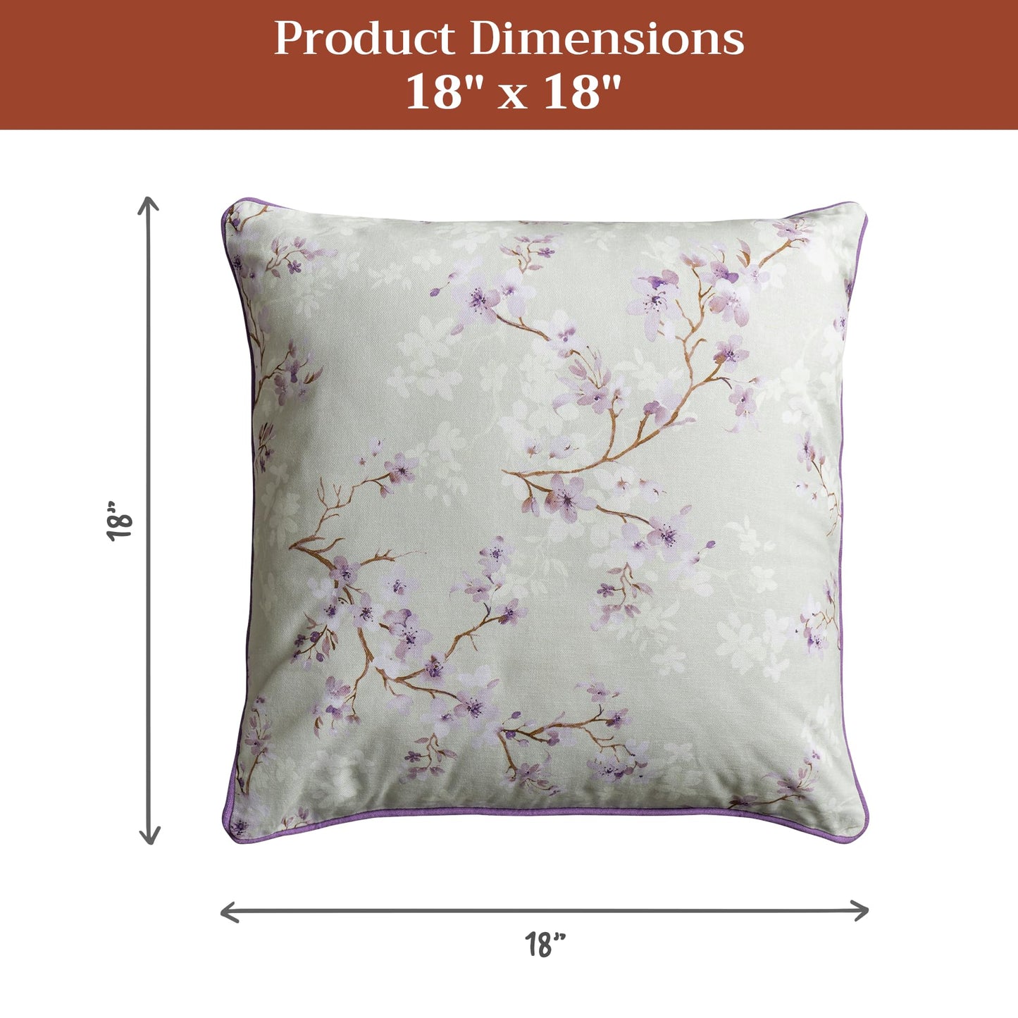 Maison d' Hermine Decorative Pillow Covers 18 x 18 inch Square 100% Cotton Throw Pillow Covers with Invisible Zipper for Living Room Couch Chair Sofas Spring Summer (Blossoms in Spring - Lavender)