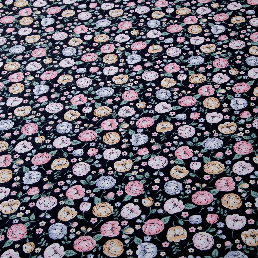 NATURETY Bedding Fitted Sheet with Deep Pocket,Colorful Floral Printed Fabric Bed Sheets(Black Flower,Queen)