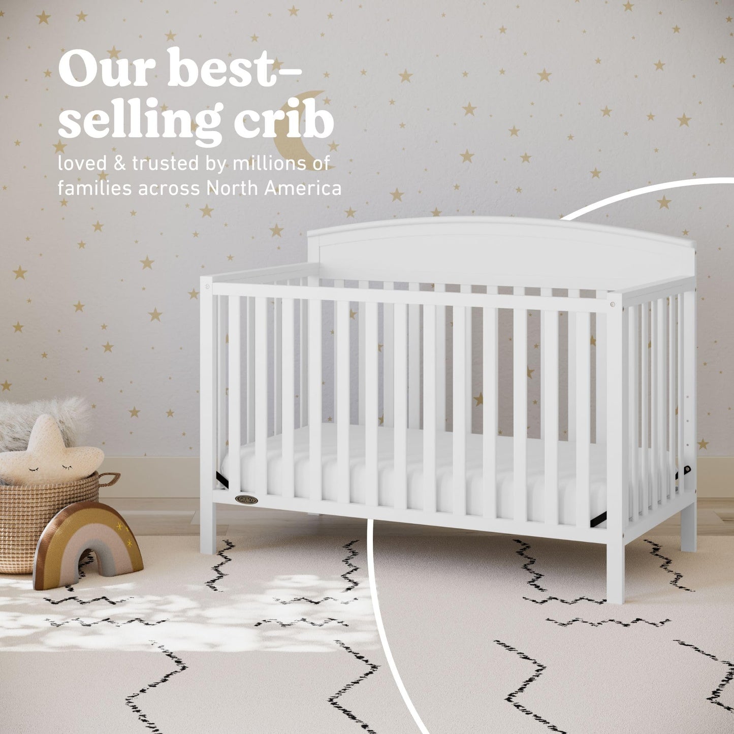 Graco Benton 5-in-1 Convertible Crib – GREENGUARD Gold Certified, Converts from Baby Crib to Toddler Bed, Daybed and Full-Size Bed, Fits Standard Full-Size Crib Mattress (White)