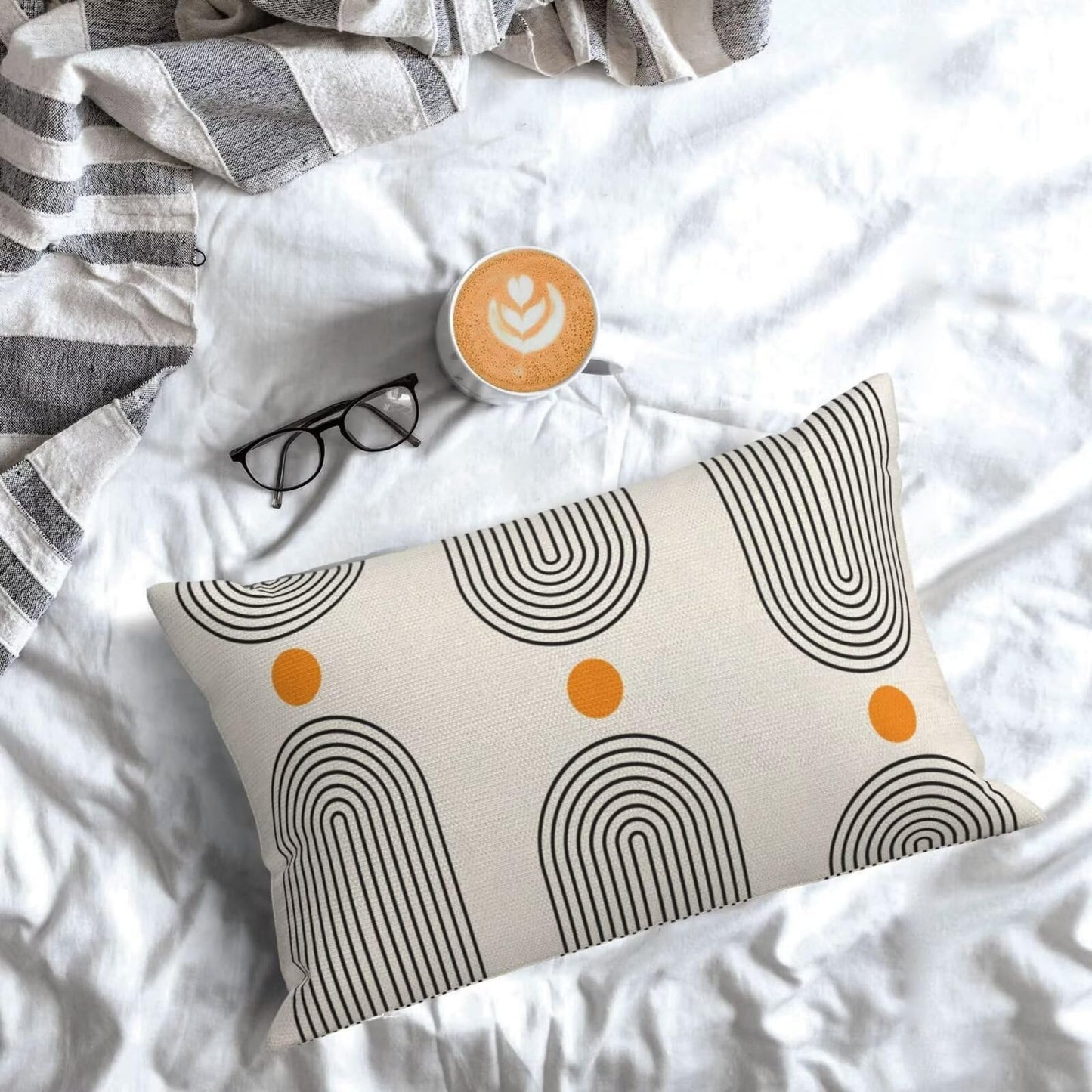 Jecuwo Boho Mid Century Pillow Covers 12x20 Inch Set of 2, Abstract Simple Sun Arch Decorative Throw Pillowcase Boho Modern Outdoor Farmhouse Cushion Cover for Sofa Couch Bed Living Room Decor