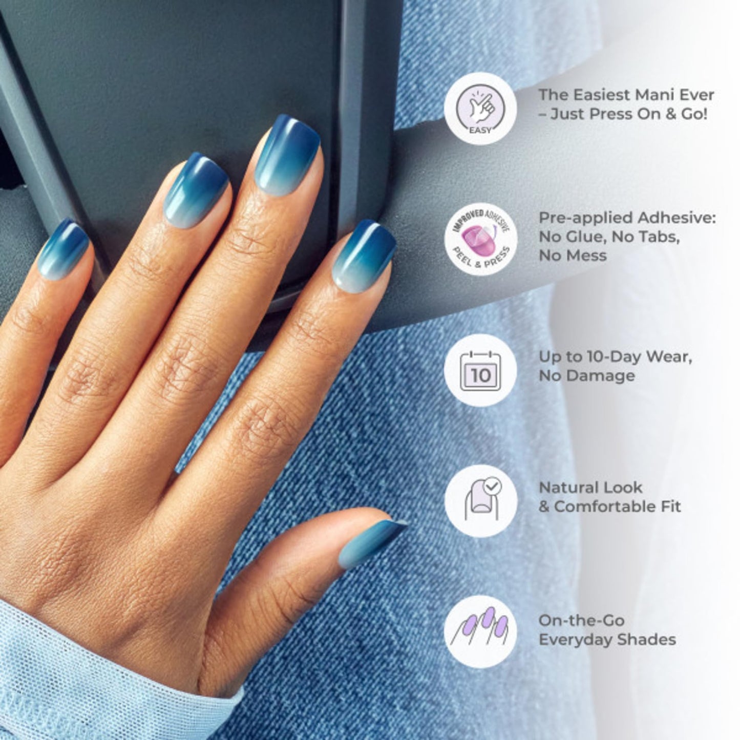 Impress Color Ombre Press On Nails, 'Beat The Heat', Pink, Short Oval, PureFit Technology, Patented Super Hold Adhesive, Chip Proof, Smudge Proof, Mini Nail File, Manicure Stick & 30 Fake Nails