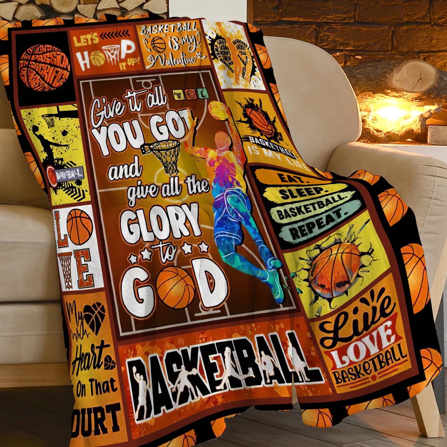SweetFox Basketball Blanket Basketball Sports Decor Throw Blanket, Gifts for Girls Boys Lovers Super Warm Soft Plush Lightweight Fleece Flannel Bedding Blankets for Kids Adults Women Men 50"X40"