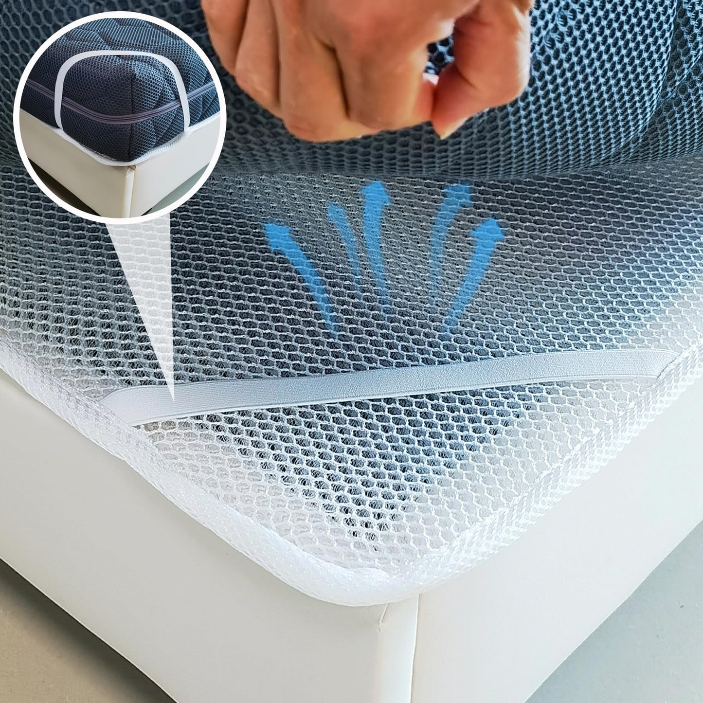 Esme L&H Mattress Underlay RV Ventilated Mattress, Super Breathable 3D Mesh Fabric, Queen Size, RV Bed Pads, White, Breathable, Washable