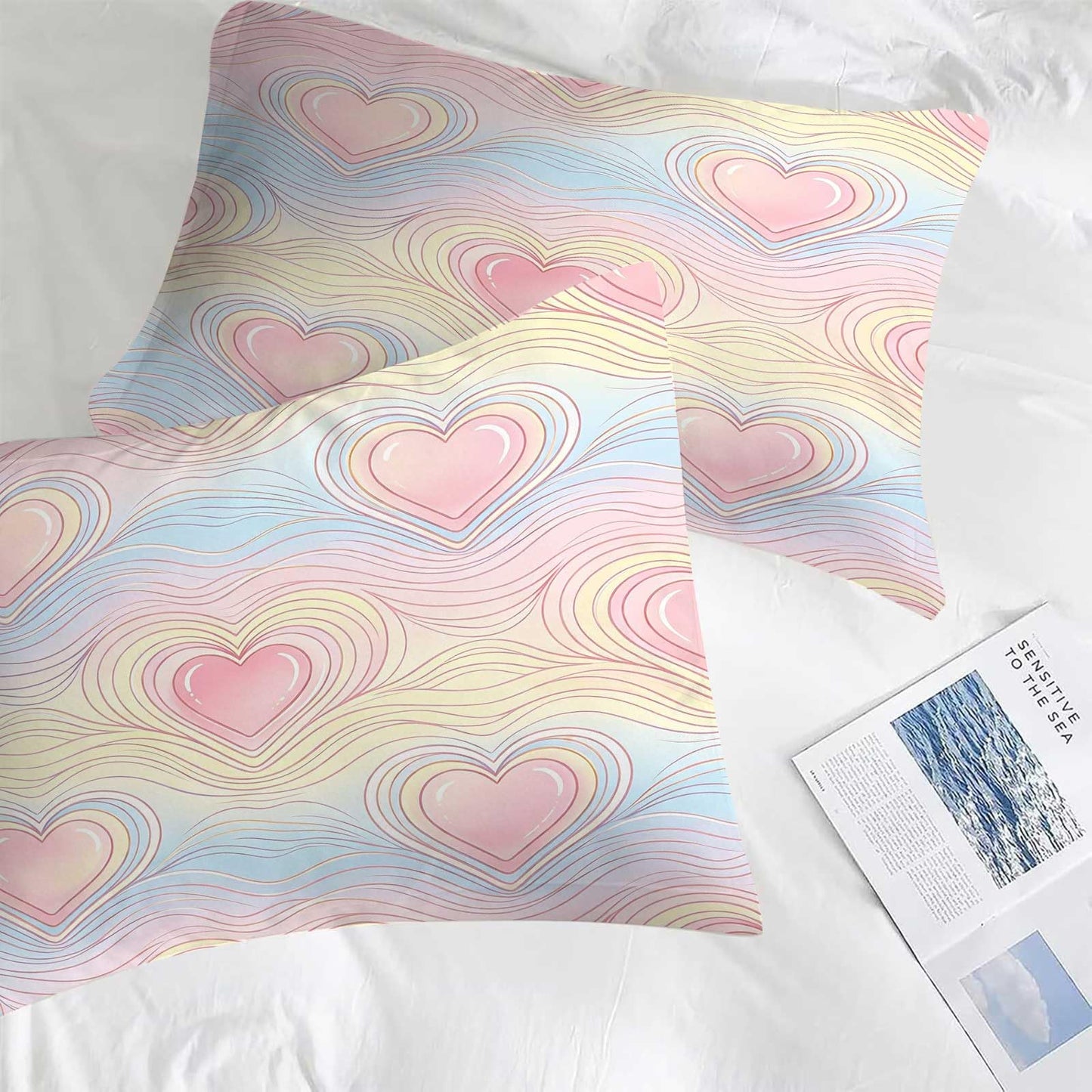 DJNEAR Pastel Heart Comforter Set, Soft Microfiber Cute Pink Heart Bedding Set for Girls Teens Women, 2 Pieces All Season Ombre Love Wave with 1 Comforter 1 Pillowcase, Twin Size