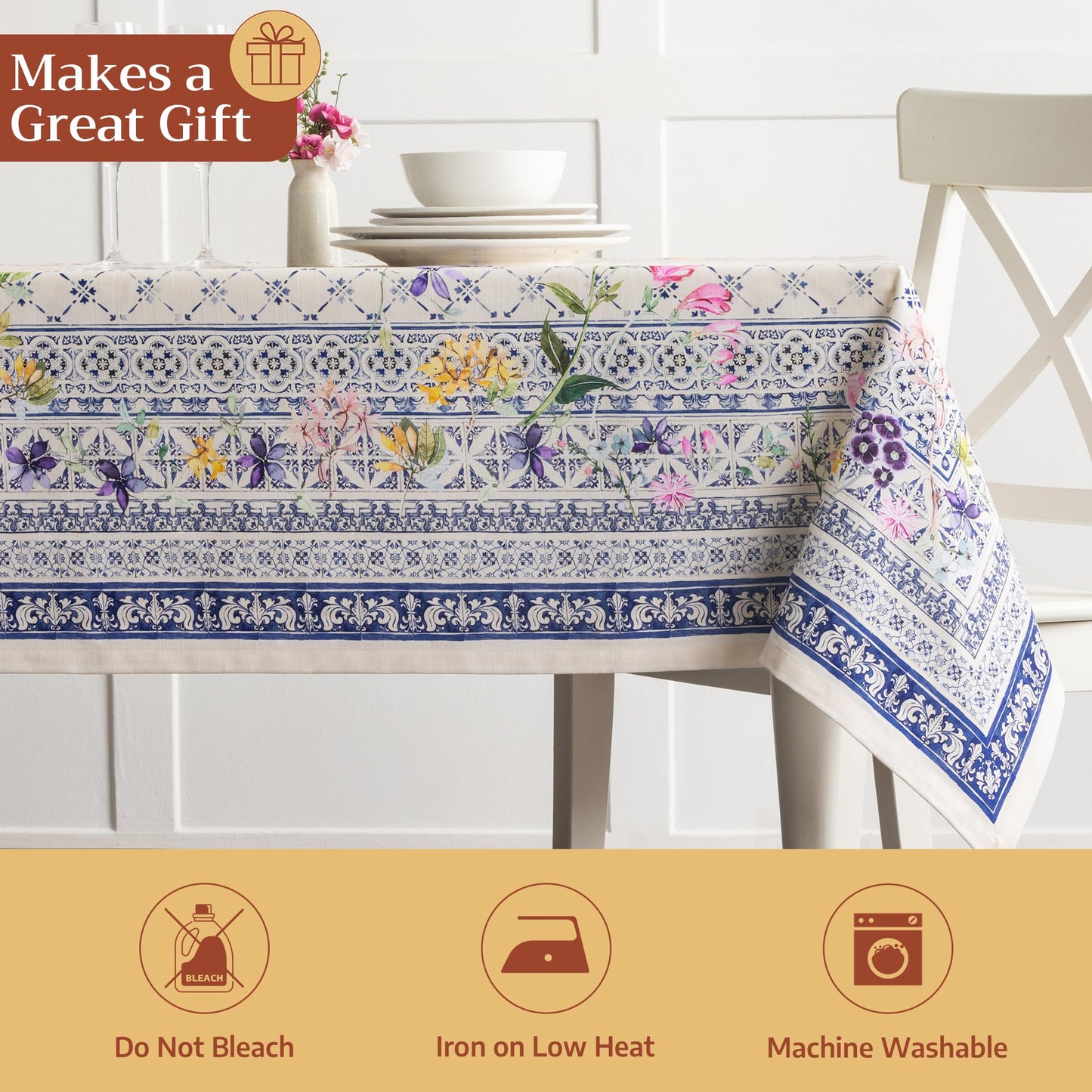 Maison d' Hermine Table Cloth Rectangle Table 100% Cotton 54 x 72 Inches Tablecloth Reusable Decorative for Dining Kitchen Room Farmhouse Party Home Hotel Restaurant Spring Summer - Faience