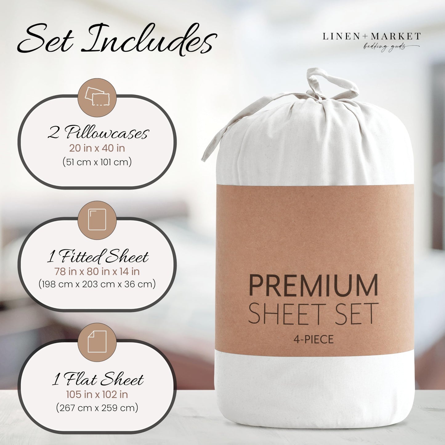 Linen Market Brushed Microfiber King Sheet Set 4 Piece – Oeko-TEX Certified Ultra Soft & Wrinkle-Free - 16" Deep Pocket Sheets - Easy Care King Size - White