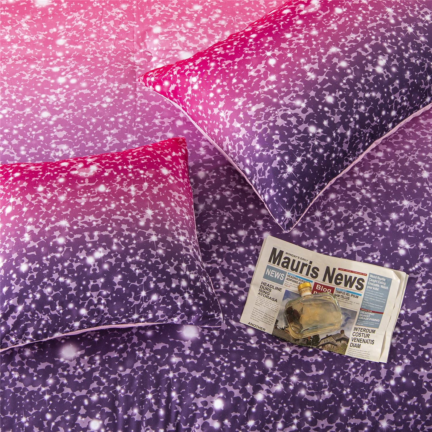 RYNGHIPY 6Pcs Twin Gradient Pink Purple Glitter Comforter Sets for Teens Girls Kids, Colorful Rainbow Glitter Themed Bedding Set