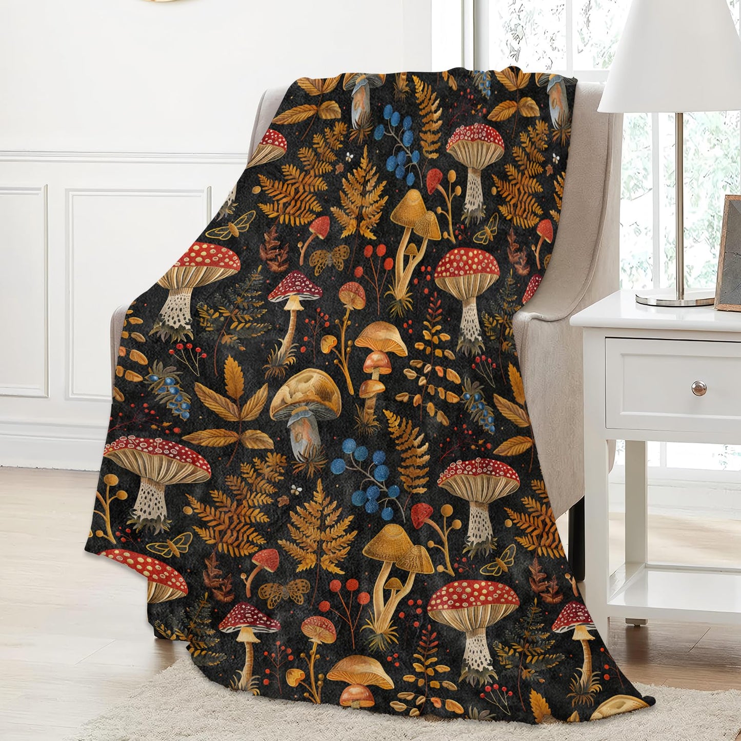 Aonimonis Enchanted Forest Mushroom Throw Blanket Gifts for Women Adults Girls, Soft Fuzzy Warm Cozy Flannel Blankets for Bedroom, Travel, Couch, Home Decor 50x60 in