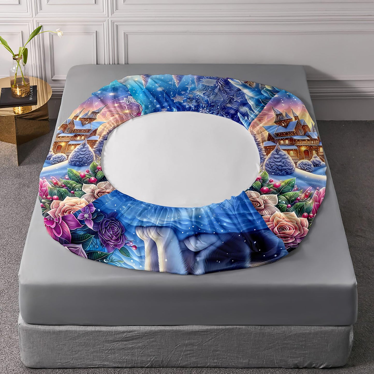 AILONEN Cute Husky Dog Twin Size Fitted Sheet Set - Kawaii Puppy Animal Bedding Bet for Kids Boys Girls - Floral Snow Bed Sheet + 2 Pillowcases - 3Pcs