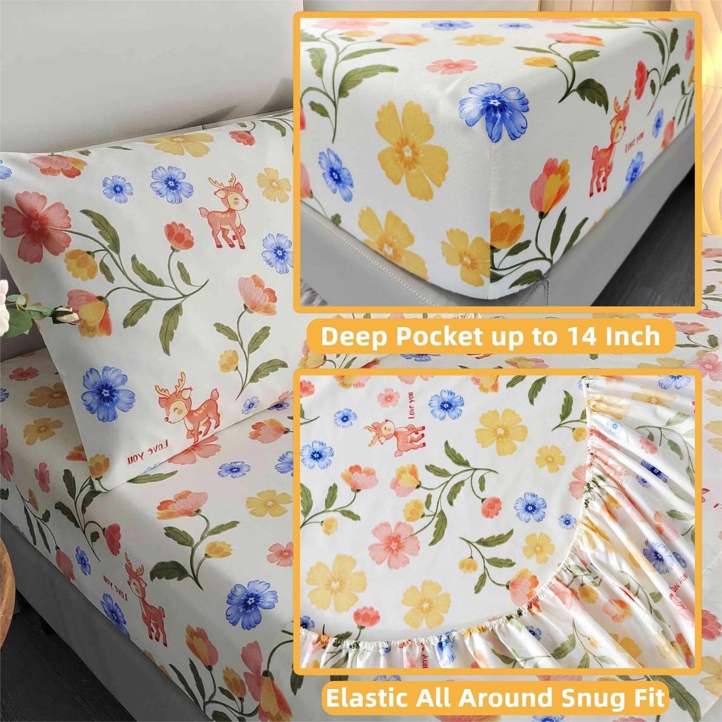 SDIII 4PCS Pink and Yellow Floral Twin Sheet Set, Soft Microfiber Twin Floral Sheets, Wrinkle and Fade Resistant, Cozy Home Decor on Amazon