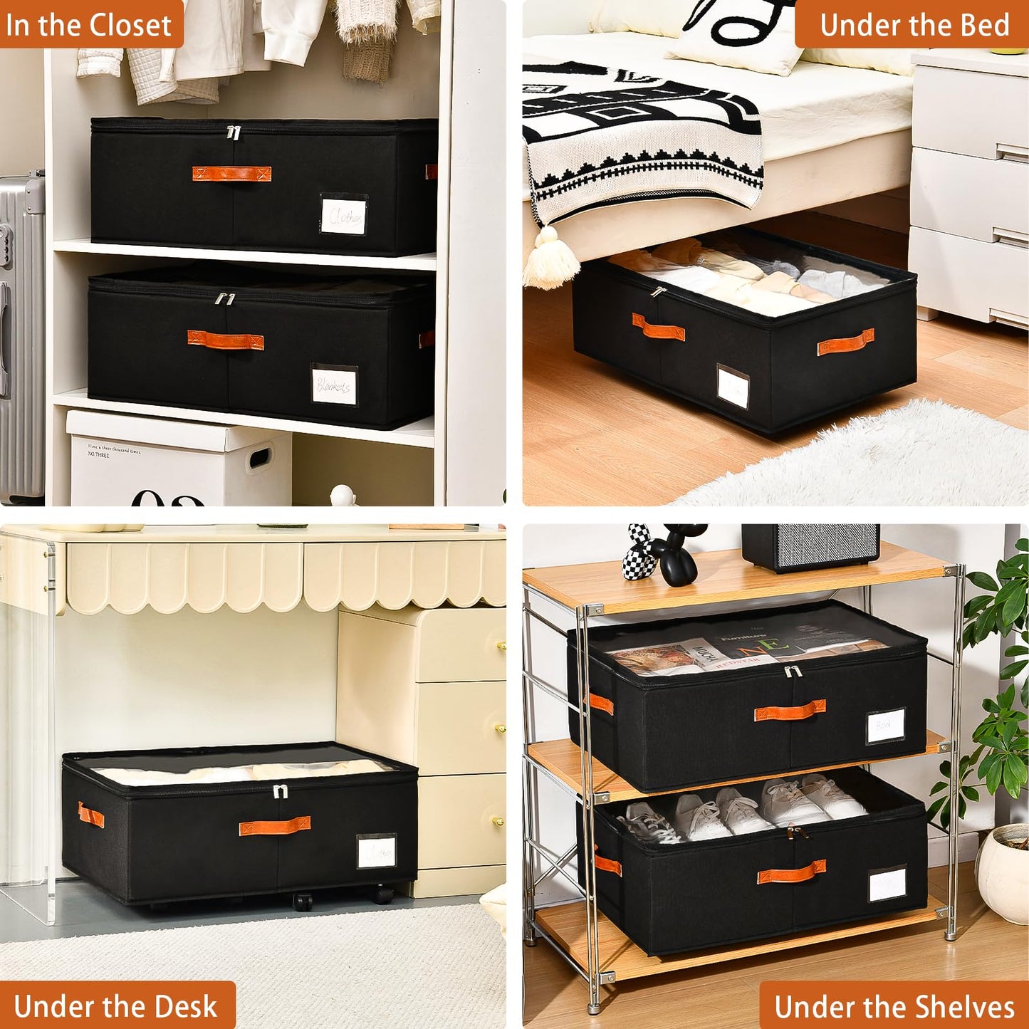 Freebat Under Bed Storage Organizer with Wheels 2 Pack, 10 inches Height Underbed Container with Clear Lid Cover, Storage Bag Box with Visiable Window for Clothes, Bedsheet, Pillow