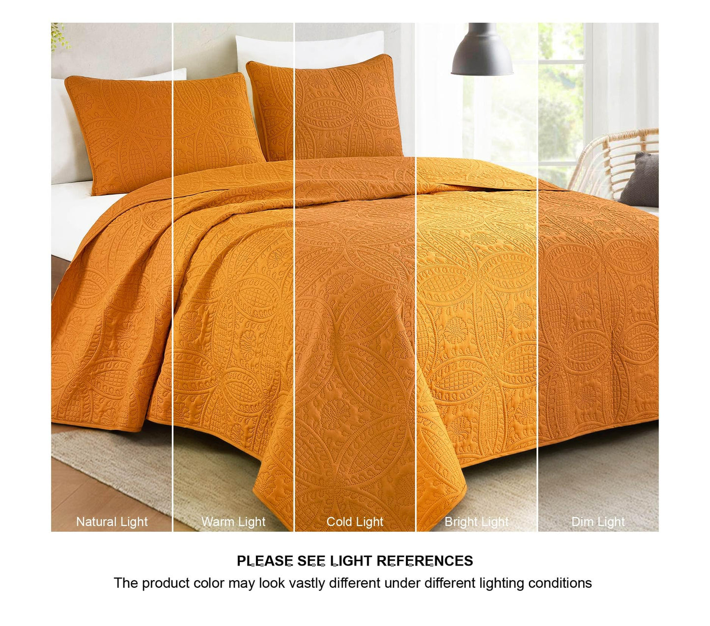 Chezmoi Collection Austin King Oversized Bedspread Set, 3-Piece Pinsonic Quilted Lightweight Microfiber Bedspread Coverlet, Orange