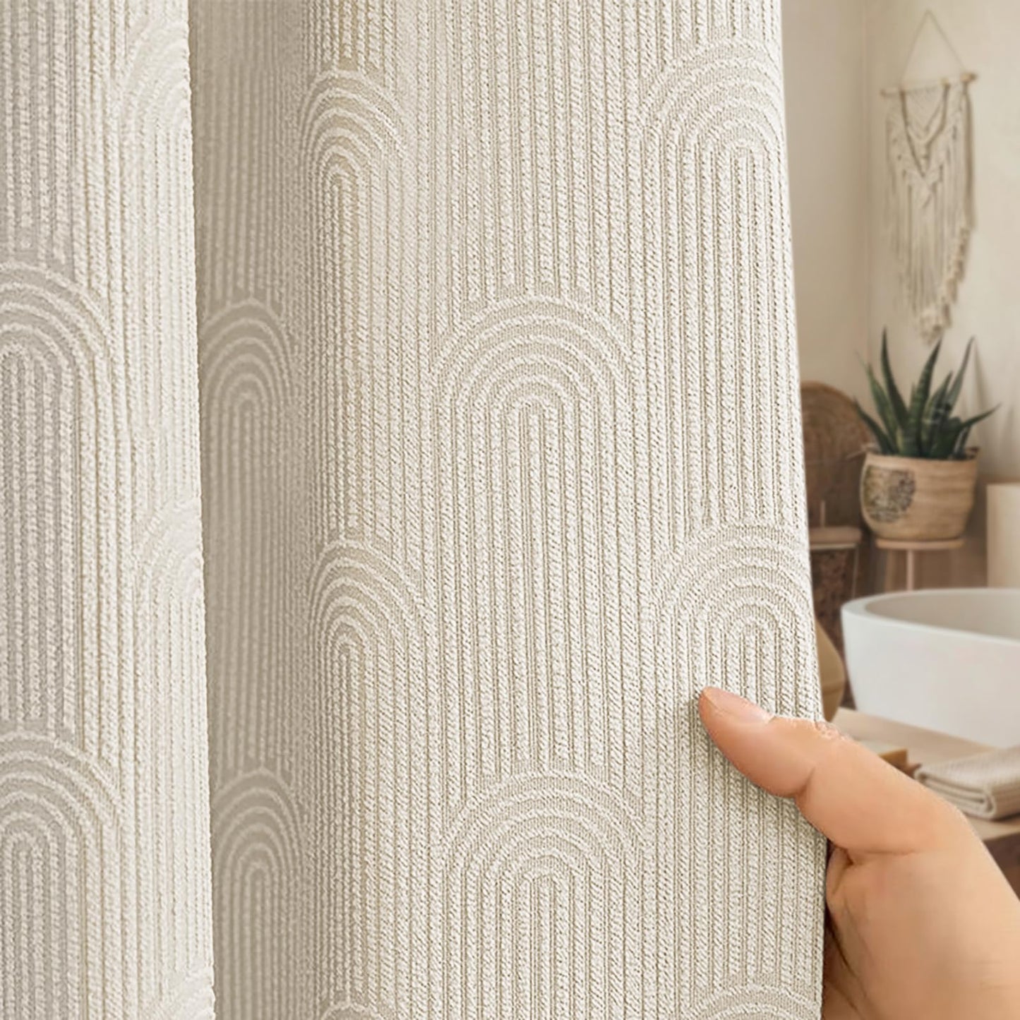 NDDYCU Boho Shower Curtain Cotton Modern Minimalist Arch Texture Shower Curtain for Bathroom, Greige,72" W X 72" L