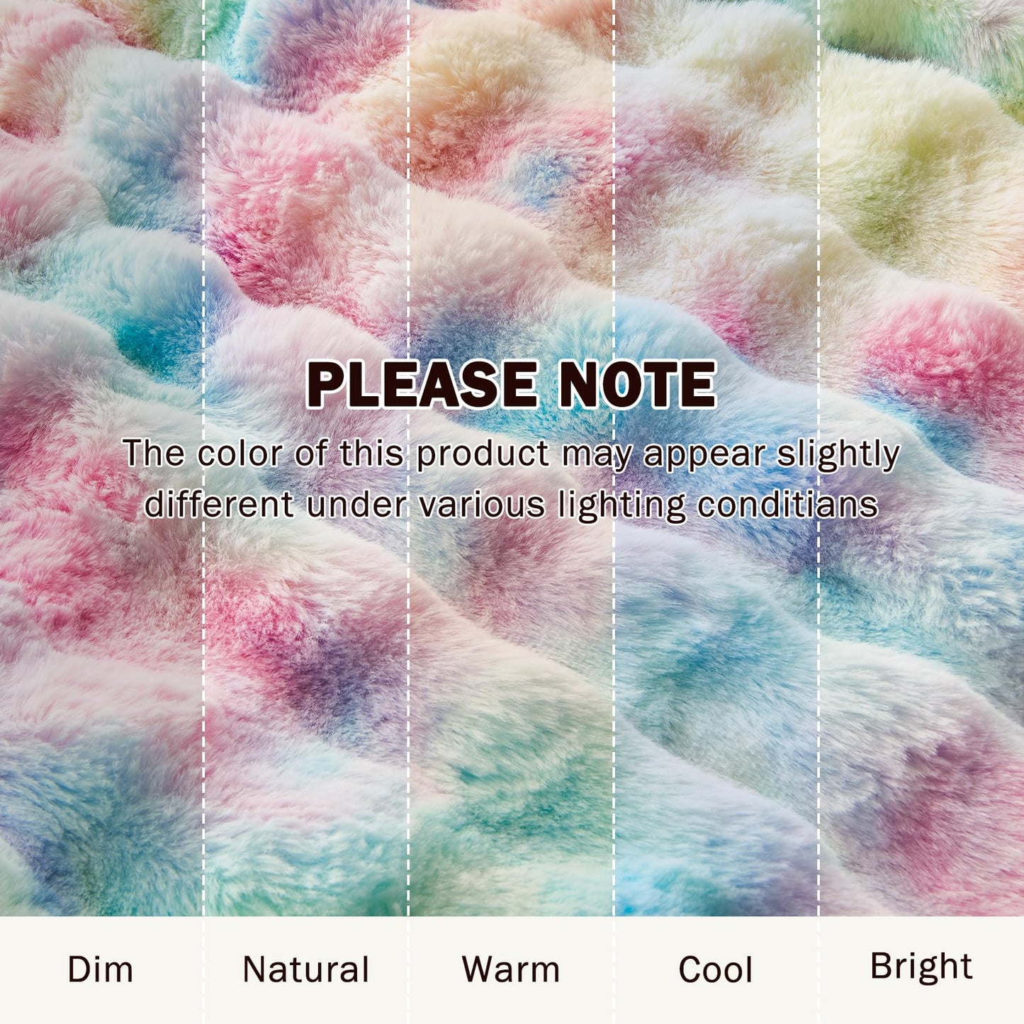 EMME Faux Fur Blanket King Size Rainbow - Big Bubble Rabbit Cozy Blanket for Couch, Thick Furry Plush Shaggy Blankets, 650GSM, 108x90 Inches