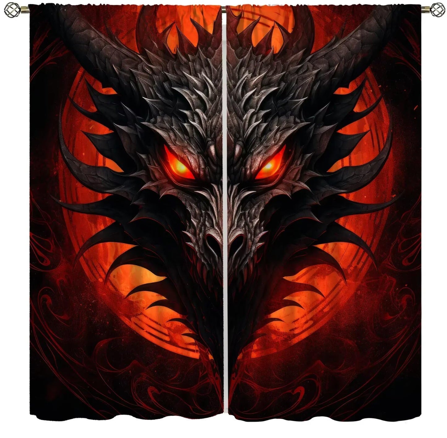 wlsgdsg Dragon Curtains, Mystic Magic Vicious Red Blood Moon Adventure Treasure Dragon Eyes Windows Treatments, Thermal Insulated Drapes for Kids Boys Girls Living Room Bedroom 42x45in (No Blackout)