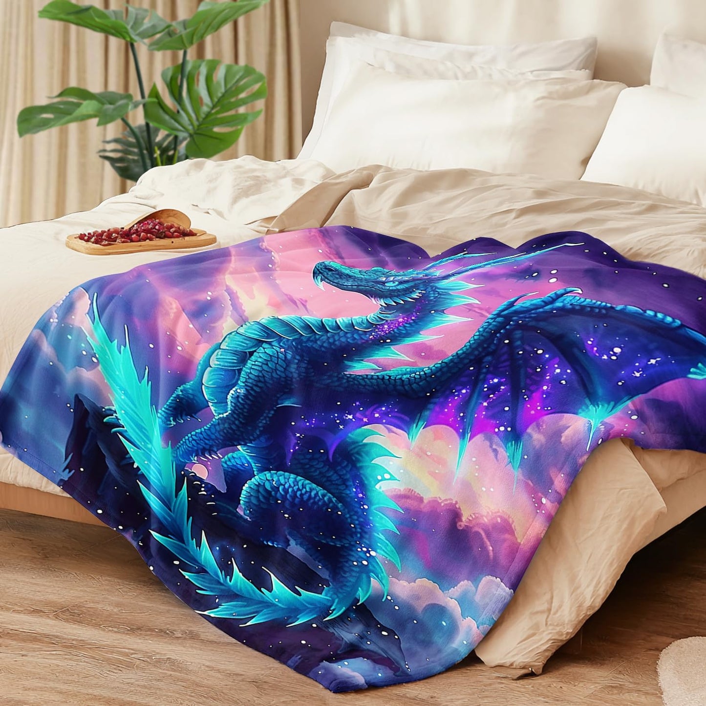 Bule Dragon Blanket Dragon Fleece Throw Blanket Super Soft Fuzzy Plush Cozy Warm Dragons Decor Stuffed Bedding Blankets Gift for Boys Girls Men Women Kids & Adult 50"x40"