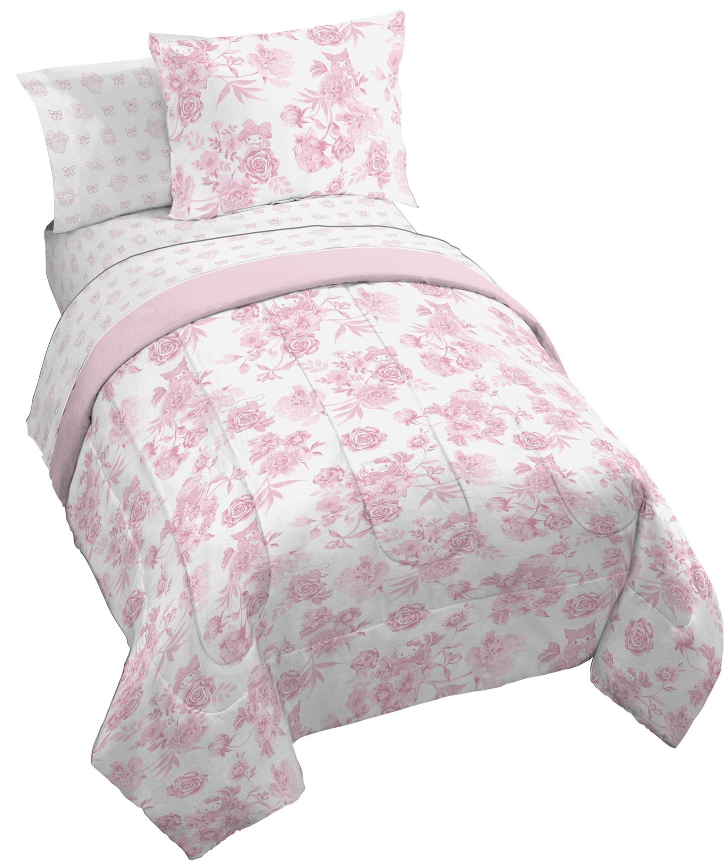 Jay Franco Comforter Set Includes Sheets and Pillow Covers - Soft and Cozy Bed Set for Stylish Room Decor, Official Licensed Product, Multi - Hello Kitty, 5 Piece Twin